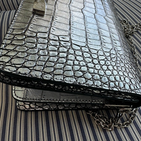 NWT , Giuseppe Zanotti Borse Crocodile Embossed Silver Clutch Bag. - Picture 4 of 9